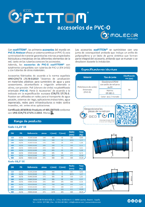 Ficha de accesorios de PVC-O ecoFITTOM