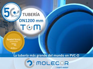 La tubería TOM® de PVC-O DN1200 mm y la aplicación geoTOM®, novedades de Molecor para SMAGUA 2023