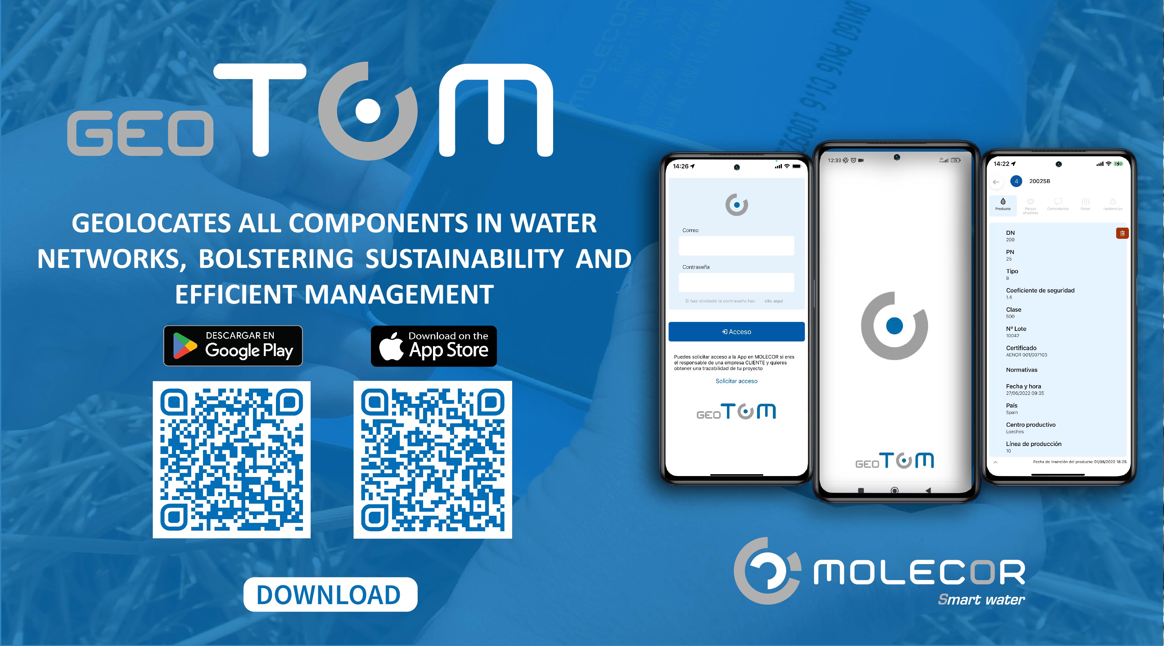 geoTOM®, the latest Molecor development that geolocates all components in water networks, bolstering sustainability and efficient management