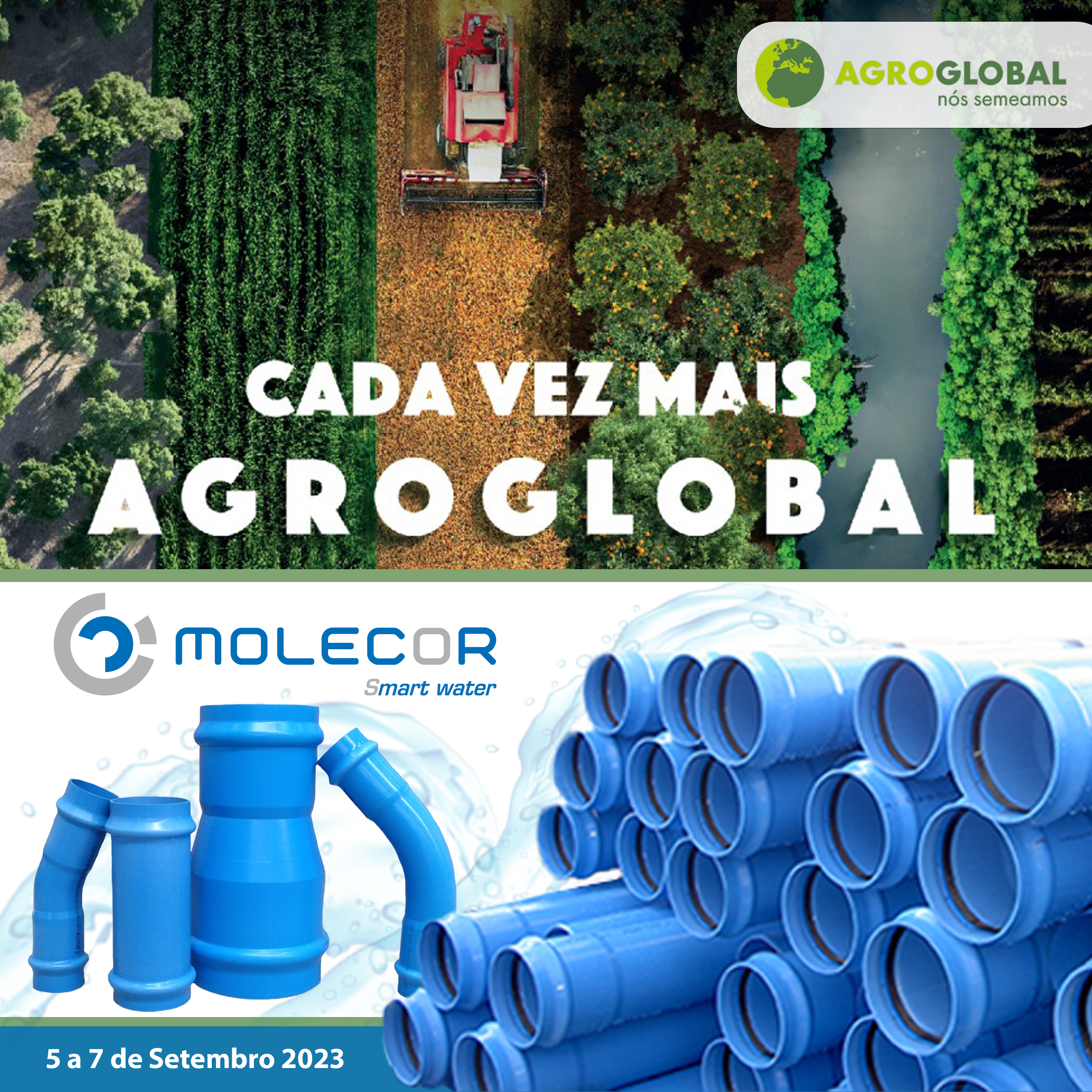 A Molecor mostrará todas as vantagens das suas tubagens e acessórios, TOM® e ecoFITTOM®, para redes de irrigação na Agroglobal 2023