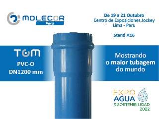 Molecor Peru participará na Expo Agua & Sostenibilidad 2022 com o mais recente lançamento da empresa, o tubo TOM® PVC-O DN1200 mm Molecor Peru participará na Expo Agua & Sostenibilidad 2022 com o mais recente lançamento da empresa, o tubo TOM® PVC-O DN1200 mm